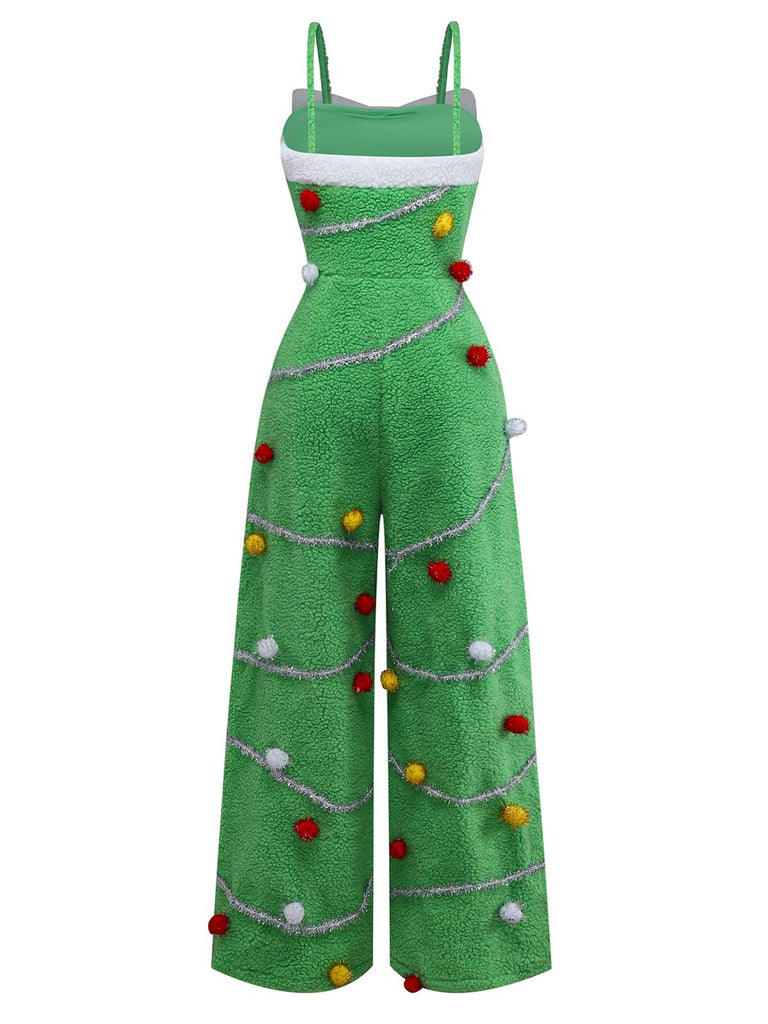 Grün 1930er Weihnachtsbaum Pompon Bogen Jumpsuit