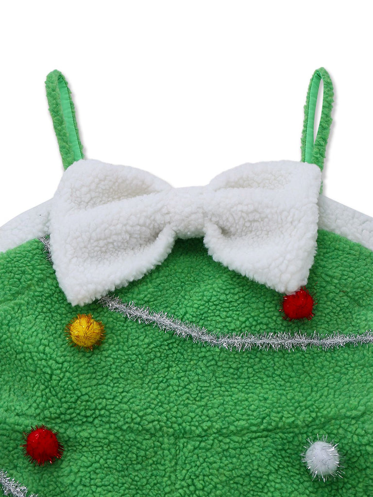 Grün 1930er Weihnachtsbaum Pompon Bogen Jumpsuit