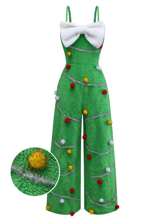 Grün 1930er Weihnachtsbaum Pompon Bogen Jumpsuit