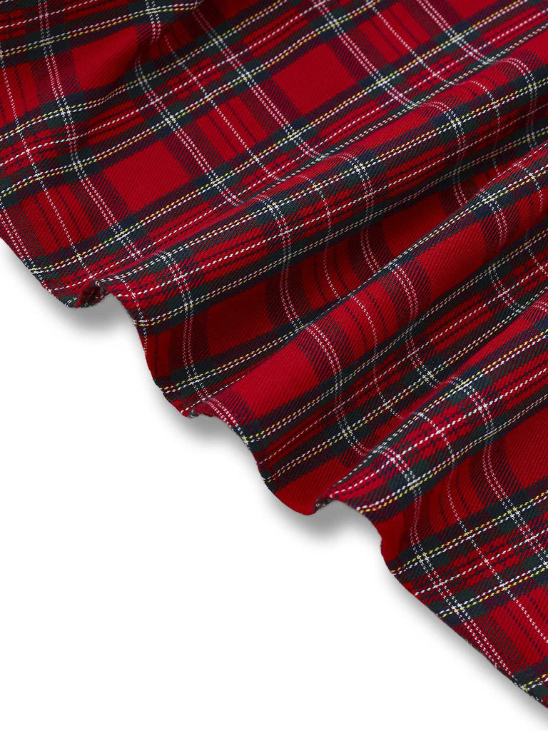 Rot 1950er Plaid Gürtel Kleid Mit Schneeflocke Brosche