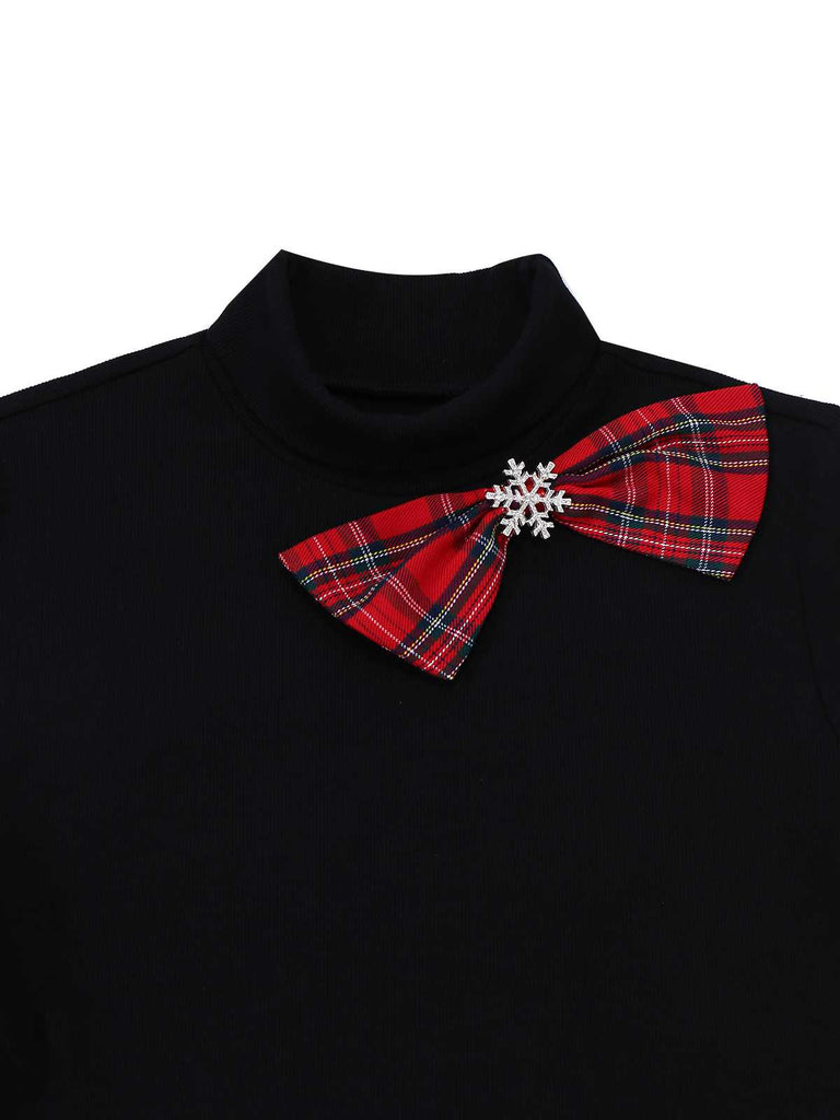 Rot 1950er Plaid Gürtel Kleid Mit Schneeflocke Brosche