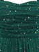 Grün 1950er Glitzer Schulterkrawatte Gerüschtes Kleid