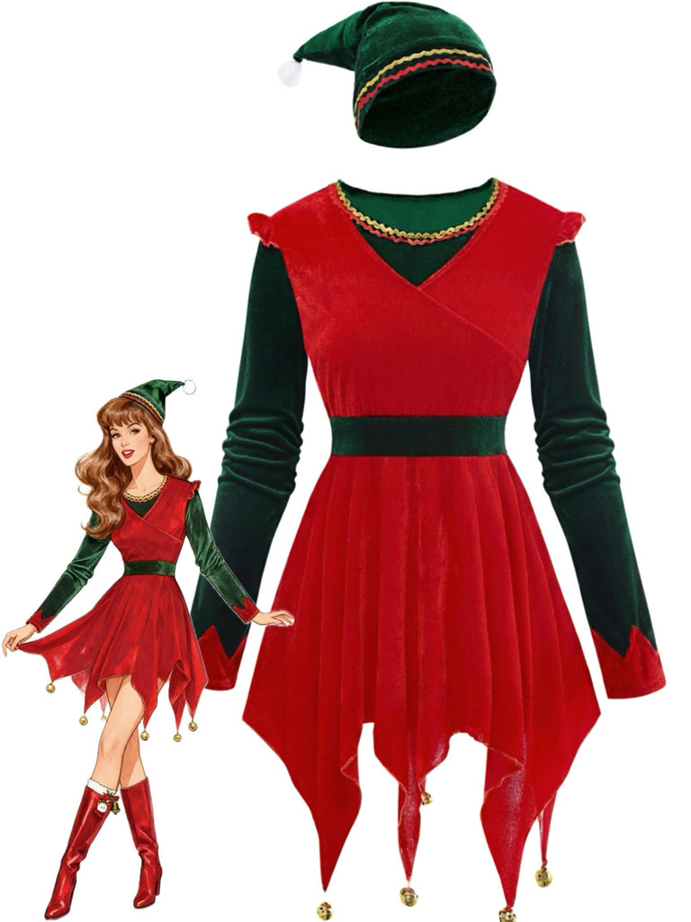 Rot 1970er Weihnachten Elf Jovie Kleid Set