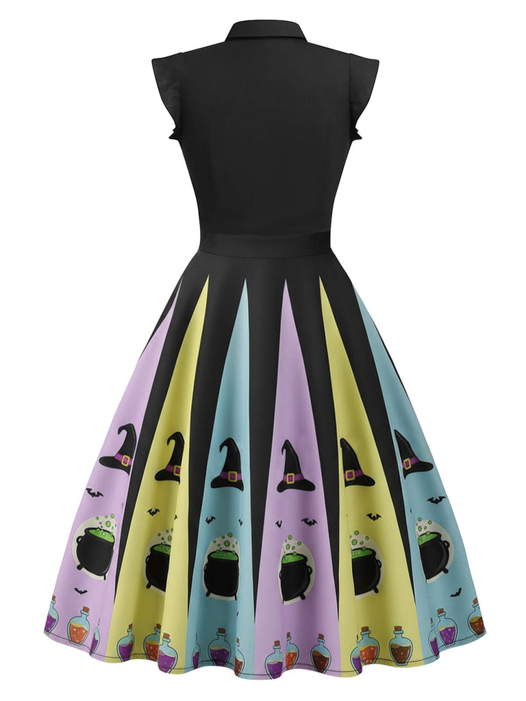 Schwarz 1950er Bogen Halloween Hexe Trank Swing Kleid