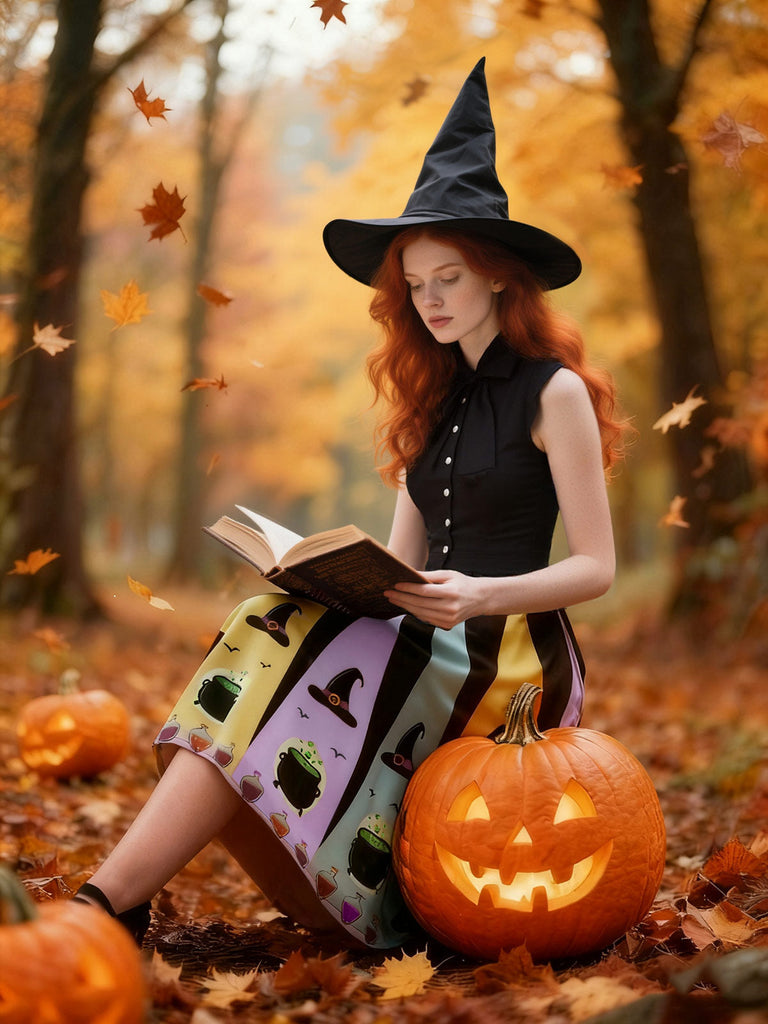 Schwarz 1950er Bogen Halloween Hexe Trank Swing Kleid