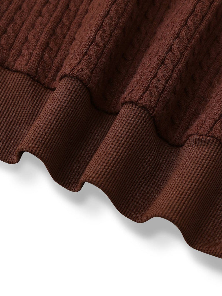 [Vorverkauf] 2PCS Braun 1940er Stricken Kunst-Zweiteilig Bluse & Karo Rock