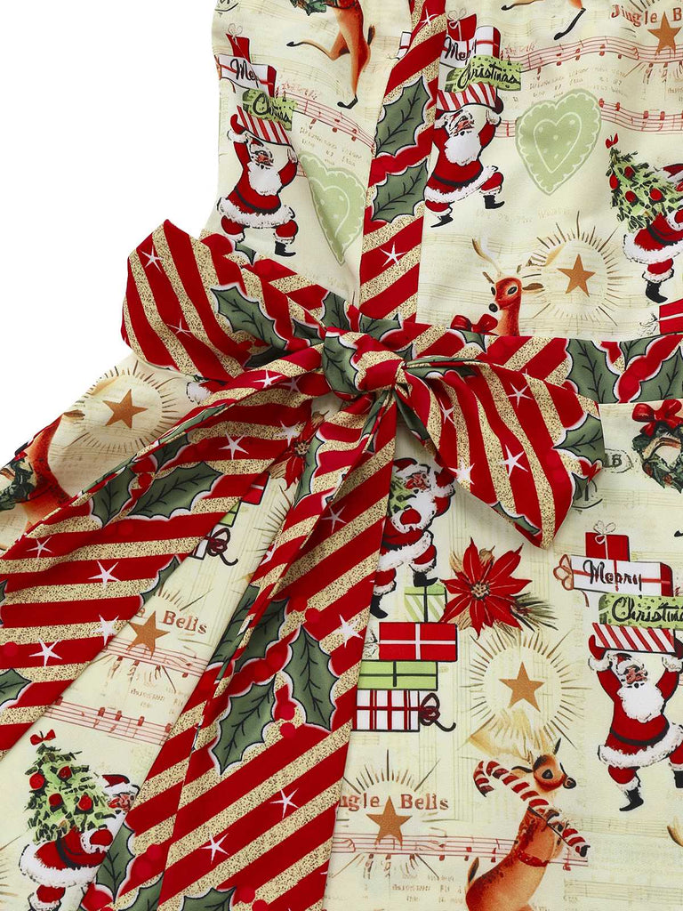 1950er Weihnachten Zuckerstange Santa Bogen Trägerlos Kleid