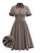 Braun 1950er Revers Plaid Bogen Kleid