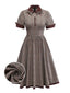 Braun 1950er Revers Plaid Bogen Kleid