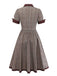 Braun 1950er Revers Plaid Bogen Kleid