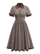 Braun 1950er Revers Plaid Bogen Kleid