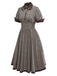 Braun 1950er Revers Plaid Bogen Kleid