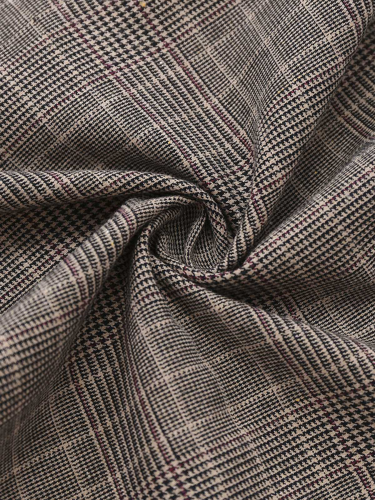 Braun 1950er Revers Plaid Bogen Kleid