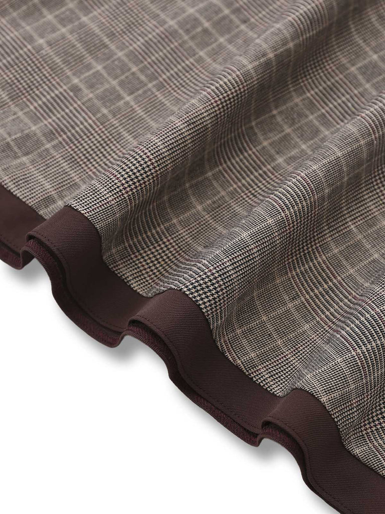 Braun 1950er Revers Plaid Bogen Kleid
