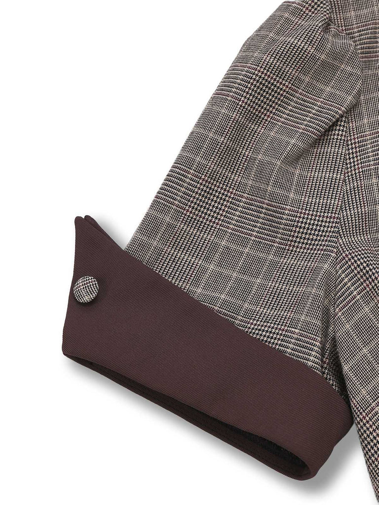 Braun 1950er Revers Plaid Bogen Kleid