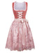 2PCS Rosa 1950er Oktoberfest Dirndl Samt Jacquard Kleid & Schürze