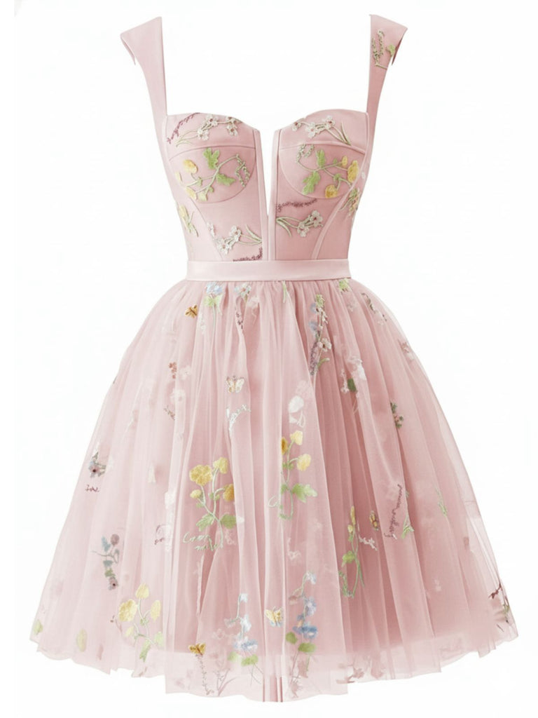 [Vorverkauf] Grün 1970er Besticktes Blumen Spitze Mini Kleid