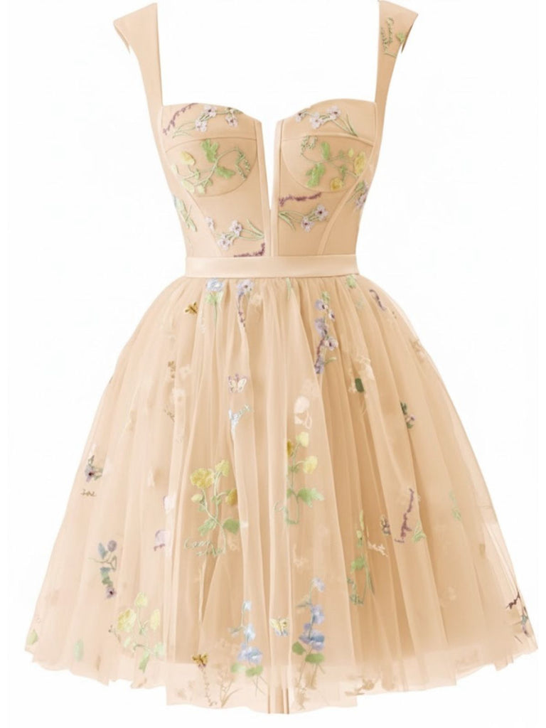 [Vorverkauf] Grün 1970er Besticktes Blumen Spitze Mini Kleid