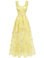 Gelb 1930er Spaghetti Träger 3D Schmetterlinge Netz Maxi Kleid