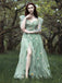 Grün 1970er Slip Blumen Besticktes Netz Schlitz Kleid
