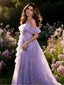 Lila 1970er Slip Blumen Besticktes Netz Schlitz Kleid