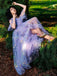 Lila 1970er Slip Blumen Besticktes Netz Schlitz Kleid