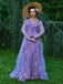 Lila 1970er Slip Blumen Besticktes Netz Schlitz Kleid