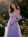 Lila 1970er Slip Blumen Besticktes Netz Schlitz Kleid