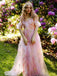 Rosa 1970er Slip Blumen Besticktes Netz Schlitz Kleid