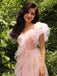 Rosa 1970er Slip Blumen Besticktes Netz Schlitz Kleid