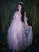 Rosa 1970er Slip Blumen Besticktes Netz Schlitz Kleid