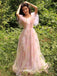 Rosa 1970er Slip Blumen Besticktes Netz Schlitz Kleid