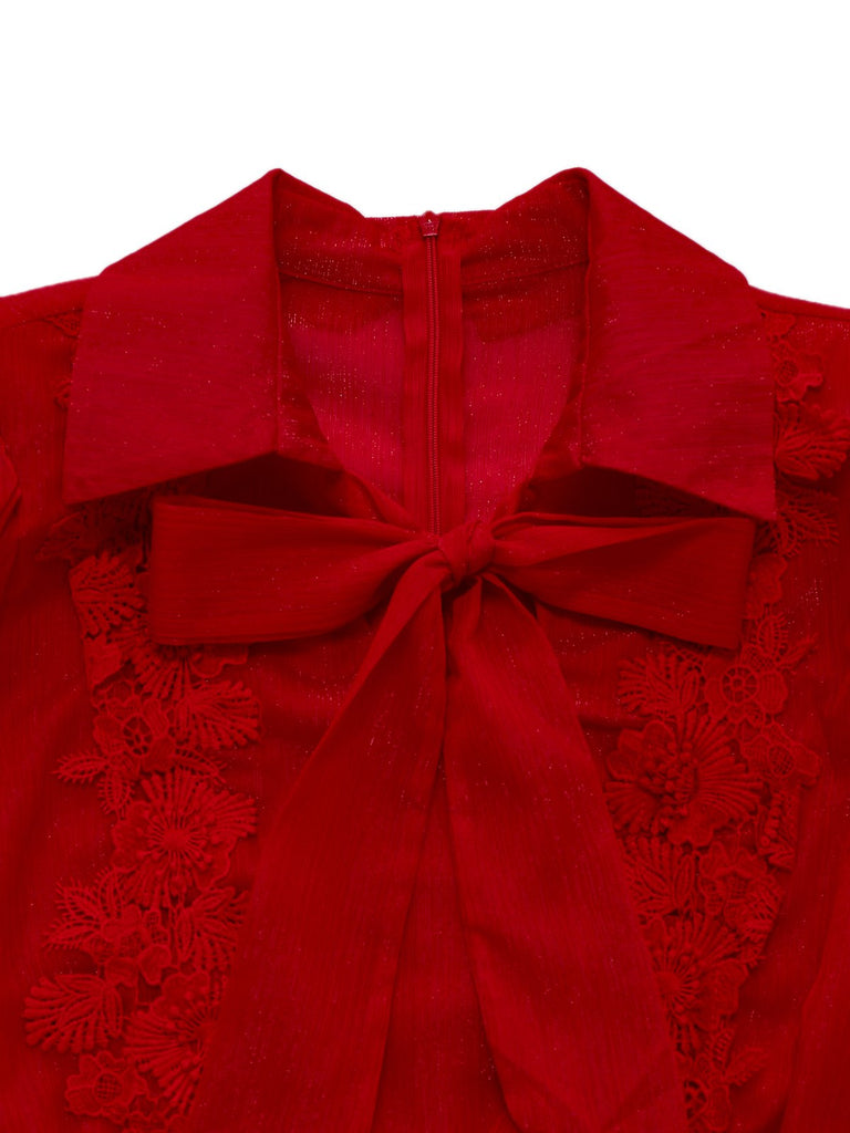 1950er Solide Revers Blumen Spitze Bindekragen Jumpsuit