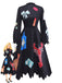 Schwarz 1950er Hummer Zickzack Hals Laternenärmel Kleid