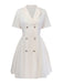 Beige 1970er Zweireihig Revers Plissiertes Kleid