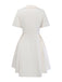 Beige 1970er Zweireihig Revers Plissiertes Kleid
