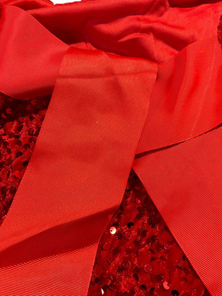 Rot 1960er Pailletten Bogen Rundhals Langarm Kleid