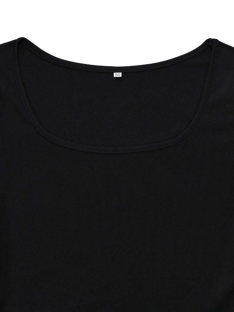 [Vorverkauf] Khaki 1970er Gestricktes Quadratischer Hals Blumen Kleid