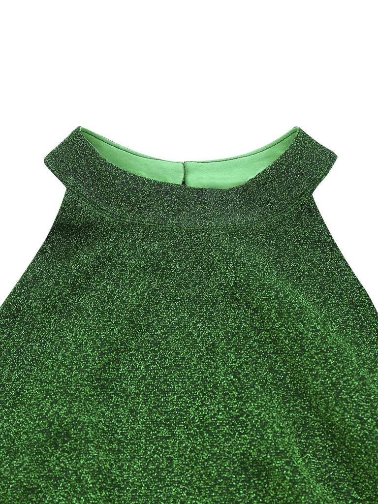 Grün 1980er Solide Glitzernd Verspotten Netz Jumpsuit
