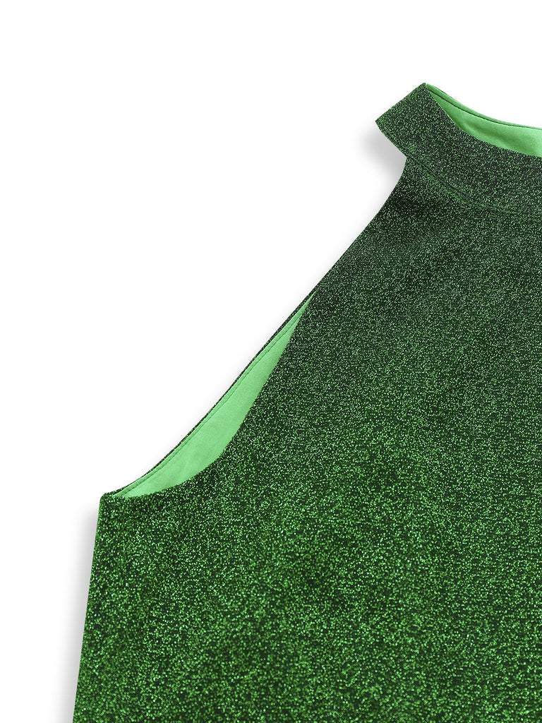 Grün 1980er Solide Glitzernd Verspotten Netz Jumpsuit
