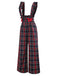 Schwarz 1940er Tartan Plaid Rüschen Bogen Latzhose