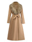 Khaki 1920er Solide Pelzkragen Gürtel Mantel