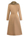 Khaki 1920er Solide Pelzkragen Gürtel Mantel