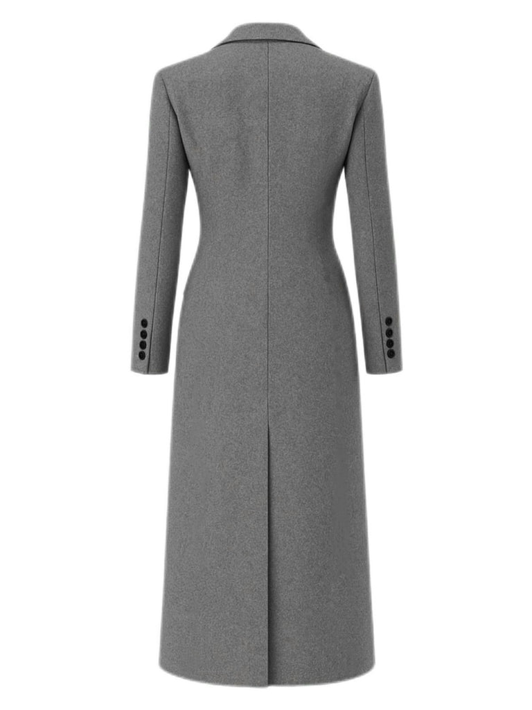 1930er Solide Revers Tasten Faux-Wolle Mantel