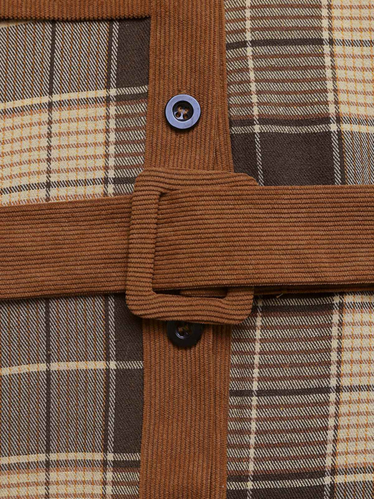 Braun 1950er Plaid Cord Hemdkragen Kleid