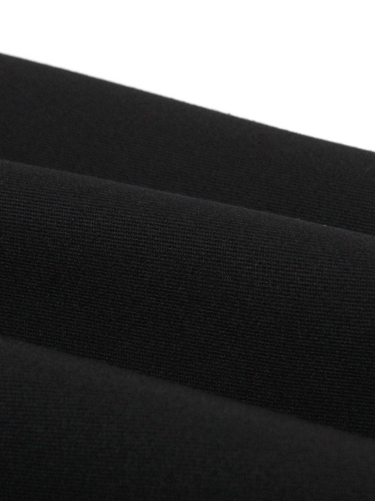 Schwarz 1950er V-Ausschnitt Cape-Kragen Gürtel Kleid