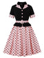 1950er Revers Polka Dot Patchwork Swing Gürtel Kleid