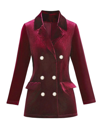 1980er Solide Samt Zweireihiger Revers Blazer