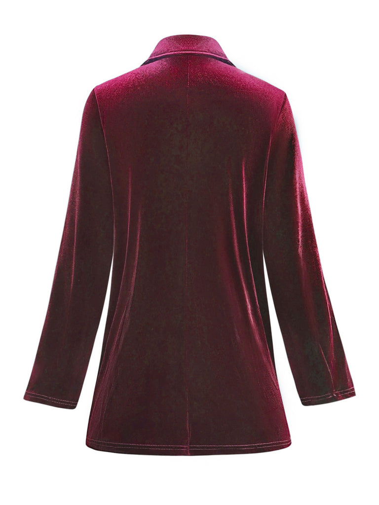 1980er Solide Samt Zweireihiger Revers Blazer