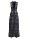 [Vorverkauf] Schwarz 1940er Baumwolle Plaid Tief-V-Ausschnitt Overall Jumpsuit